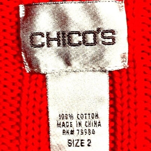 Chicos Red Knit Ribbed Cardigan Sweater Open Front Long Sleeve Cozy Classic Sz 2 - Picture 8 of 10